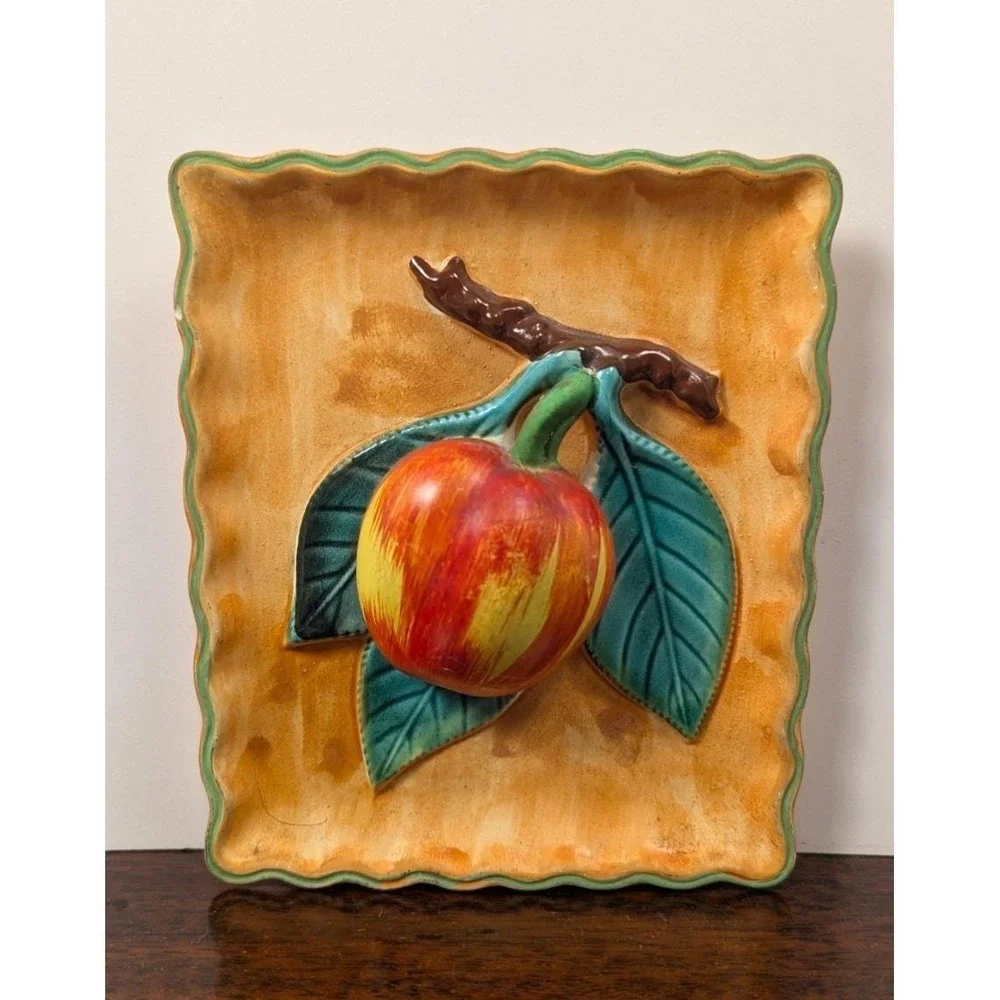 Vintage Napco Japan Ceramic Apple Wall Plaque 3D Fruit Kitchen Decor K3283